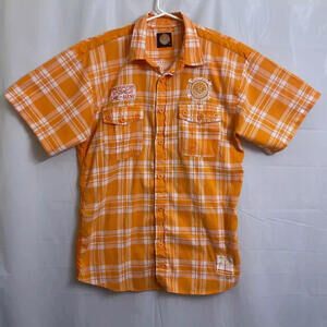 Evolution in Design Button Up Shirt Men's Extra Large XL Orange / White Plaid